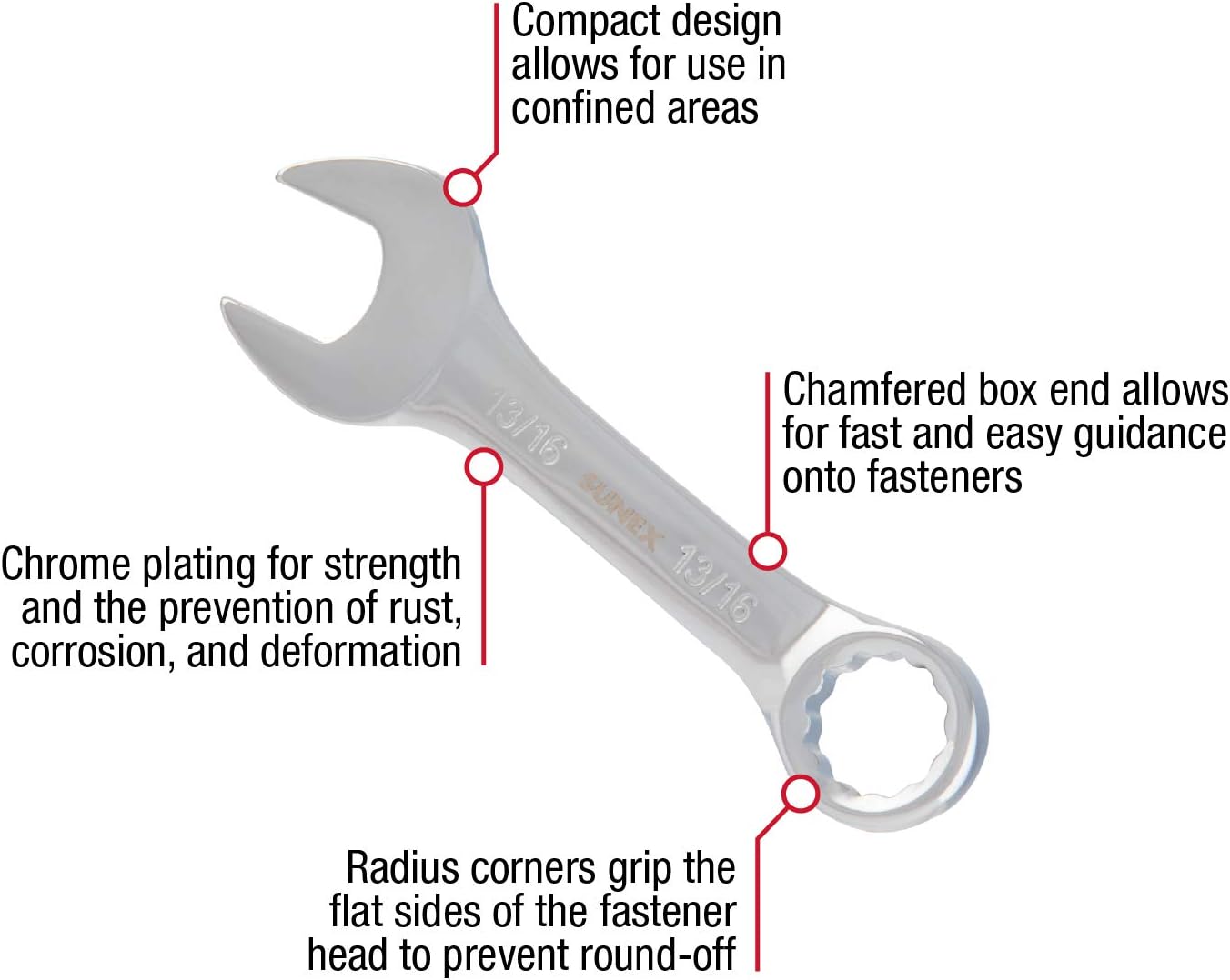 Sunex Tools 9930 SAE Stubby Combination Wrench Set