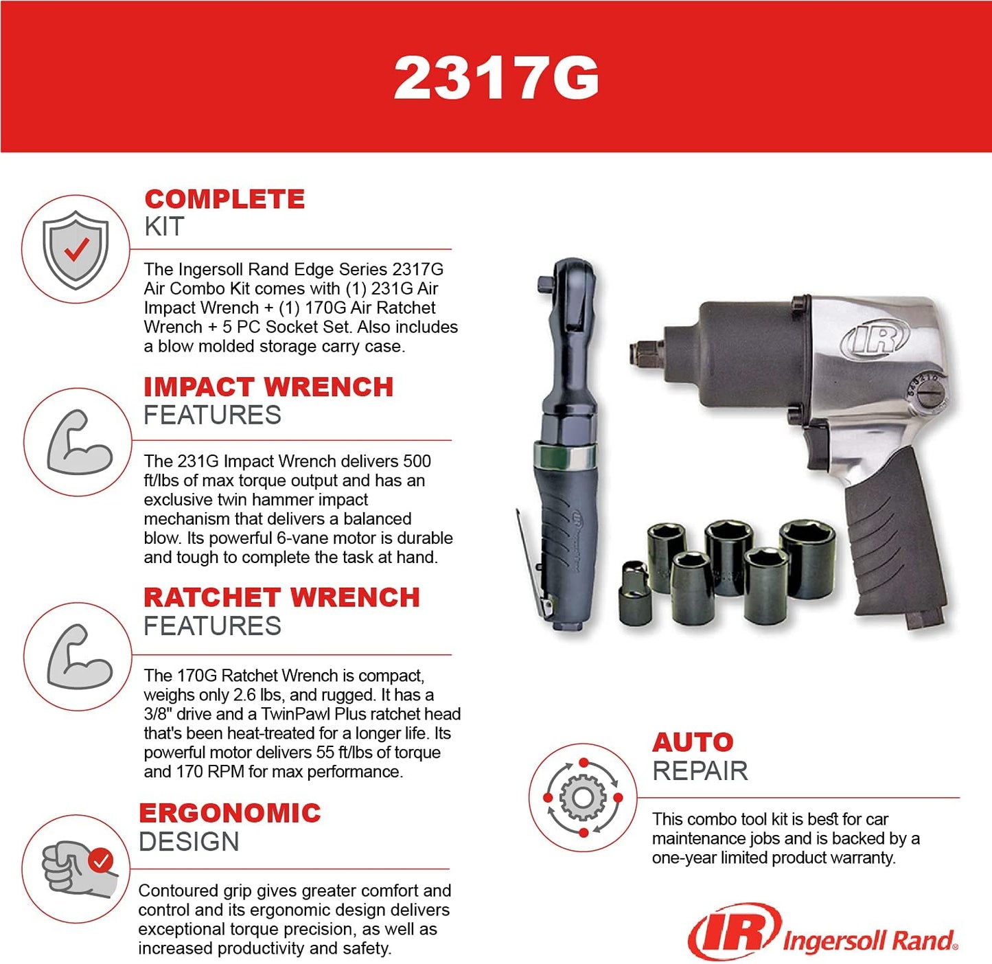 Ingersoll Rand 2317G Edge Series Kit with 231G Air Impact